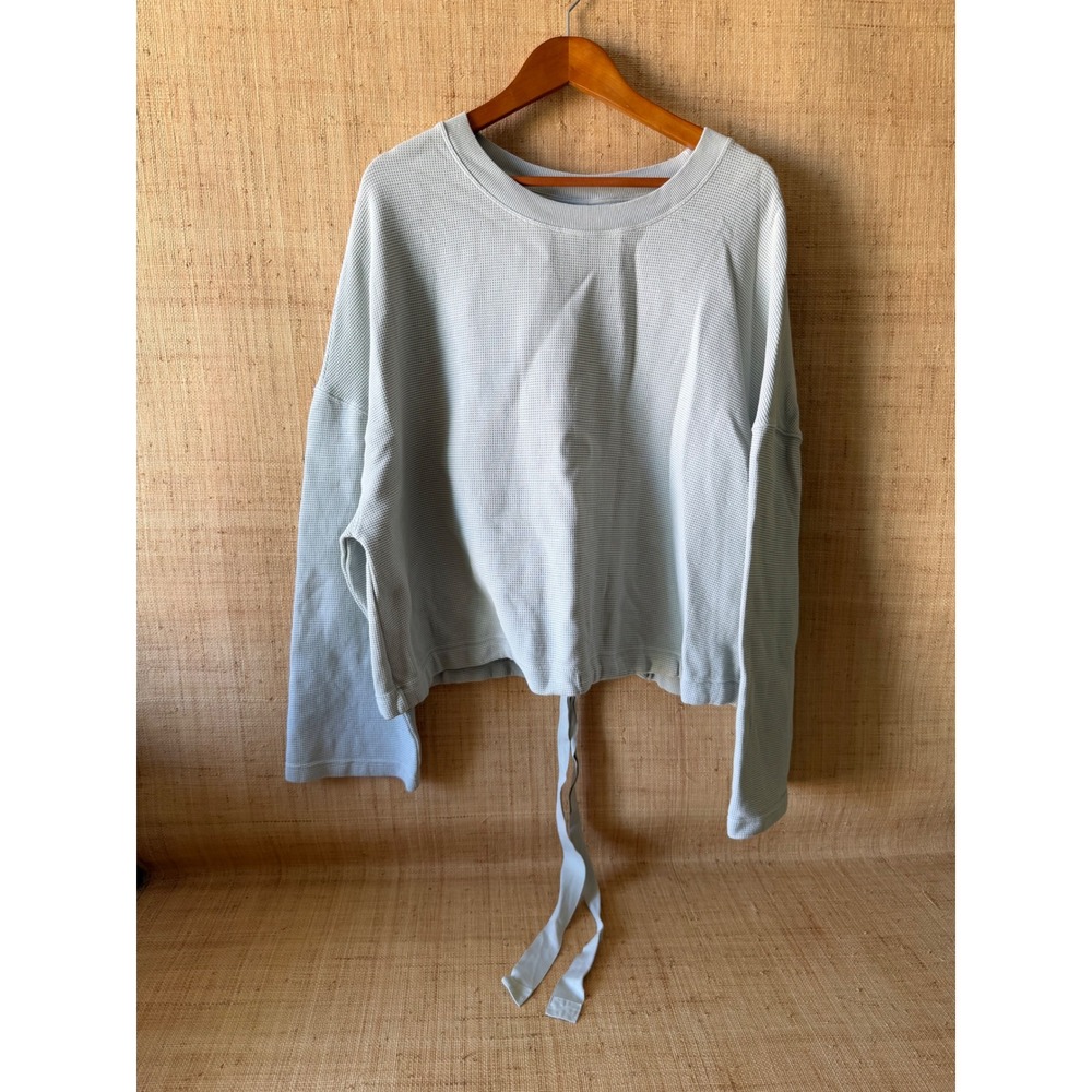 Fabletics 1X Waffle Knit Open Back Tie Hem Long Sleeve Top Sage LS2146680-3181